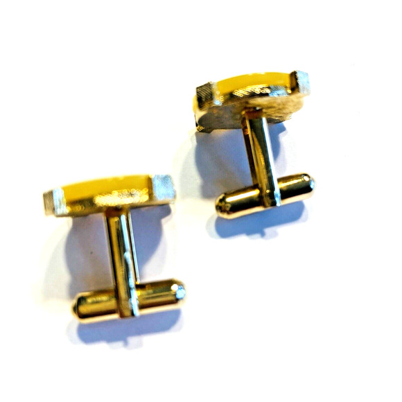 Vintage Mid Century Cufflinks Yellow Moonglow Thermoset Button Fronts Novelty - Picture 3 of 5